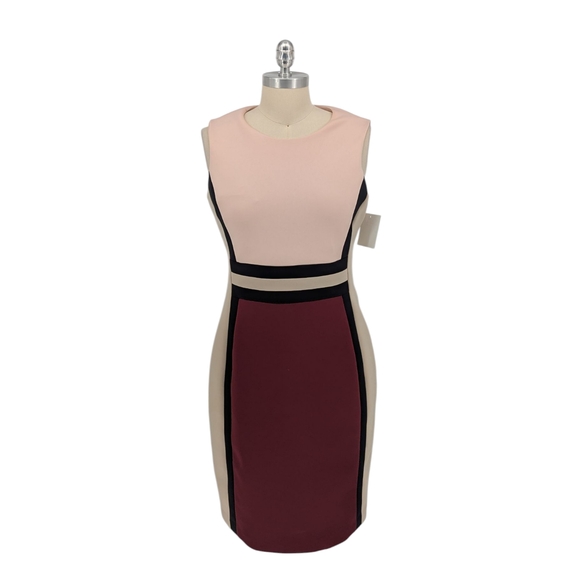 01431 Calvin Klein Colorblock Sheath Dress Pink Maroon size 8 preppy Business - Picture 1 of 5